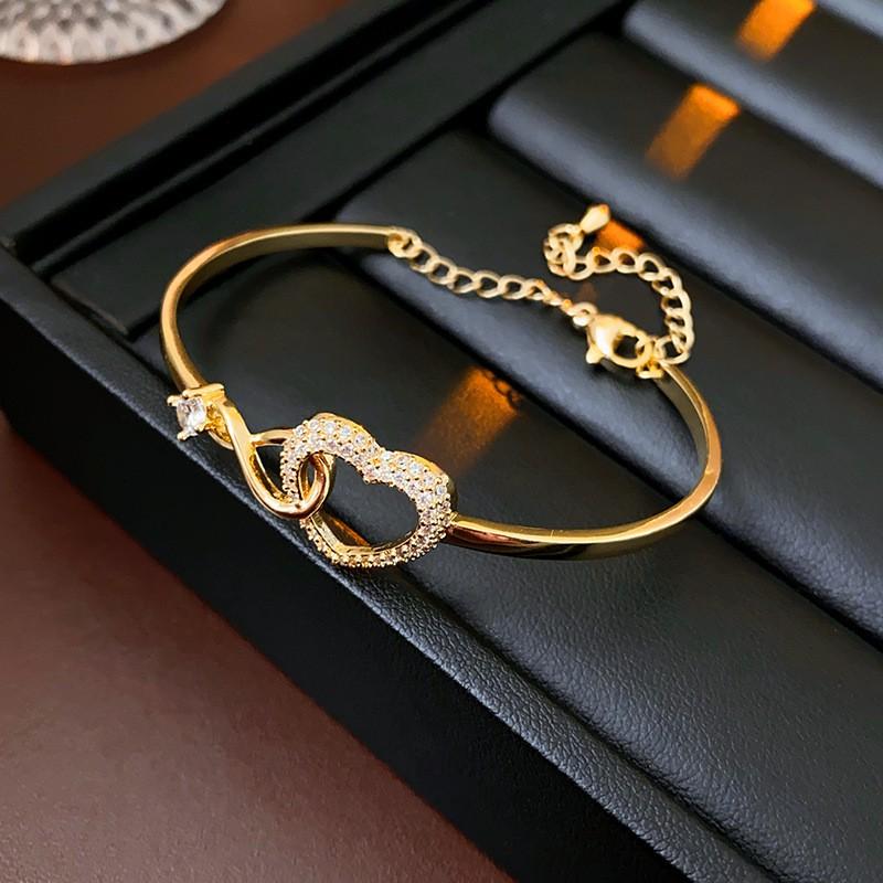 Geometric Heart Cutout Zircon Alloy Bracelet Women Minimalist Elegant Luxury Fashion Jewelry Bracelet - Gold Tone