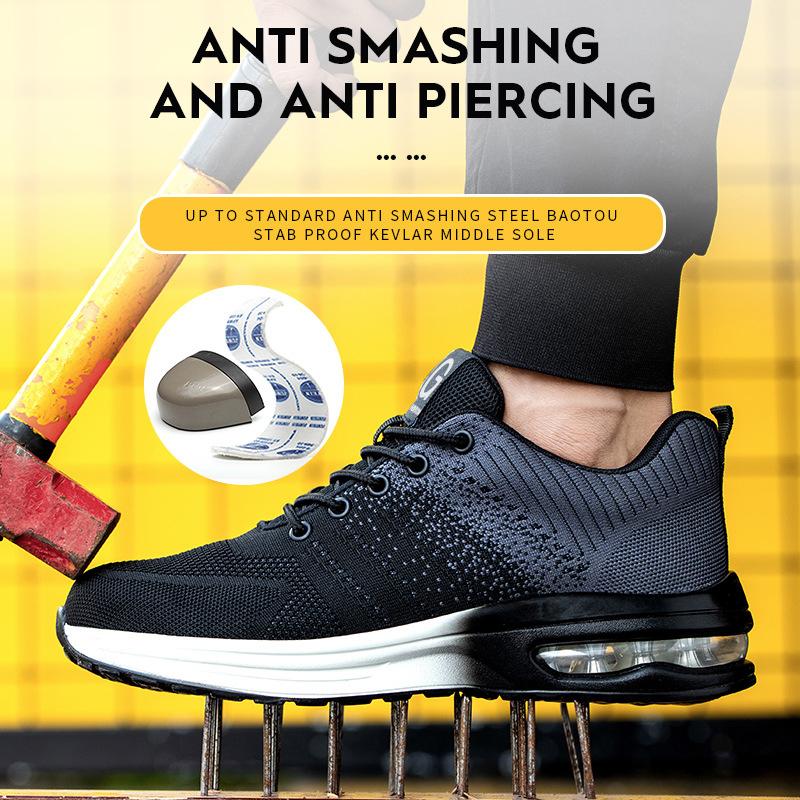 Indestructible Safety Shoes For Men Steel Toe Anti-puncture Men's Work Shoes Lightweight Slip Resistant Air Cushion Sneaker