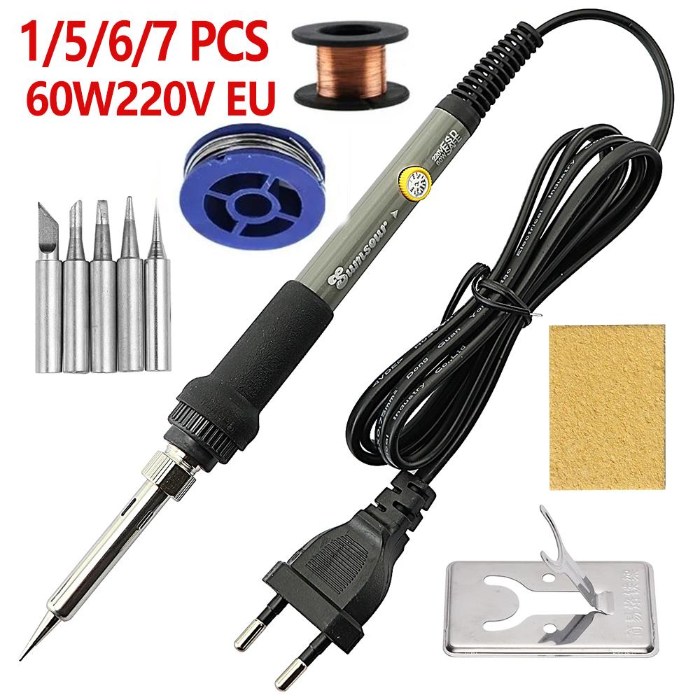 1/5/6/7pcs 60W Adjustable Temperature Electric Soldering Iron EU 220V Plug Welding Iron DIY Tool Welding Repair Tools Set