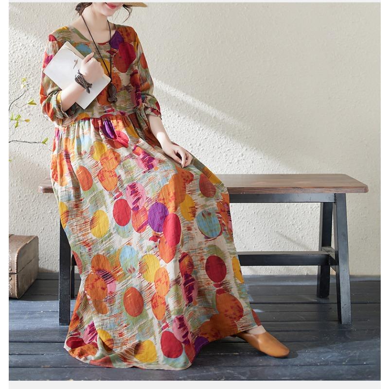 DIMANAF 2024 Rochie de primăvară mărime Plus pentru femei, rochie boemă ocazională cu imprimeu floral, rochie lejeră pentru plajă, decolteu O, verde, femeie