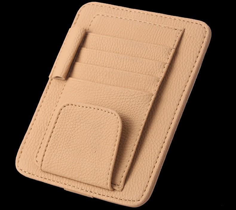 Multifunctional Leather Car Sun Visor Organizer with Glasses Clip and Card Holder