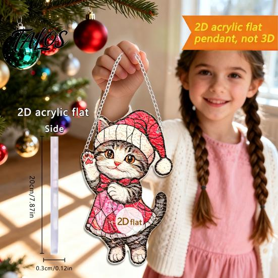 Santa Claus Snowman Patterns Colorful Acrylic Suncatcher, Stained Glass Style Christmas Hanging Ornaments, Durable Pieces Cat Pattern Sun Catcher