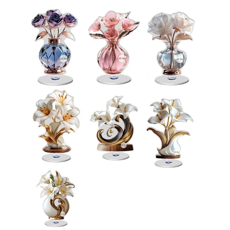 Delicate Flower Pattern Optional Acrylic Display Stand Rotates Desk Ornament 2D Flat Acrylic for Home Decorations