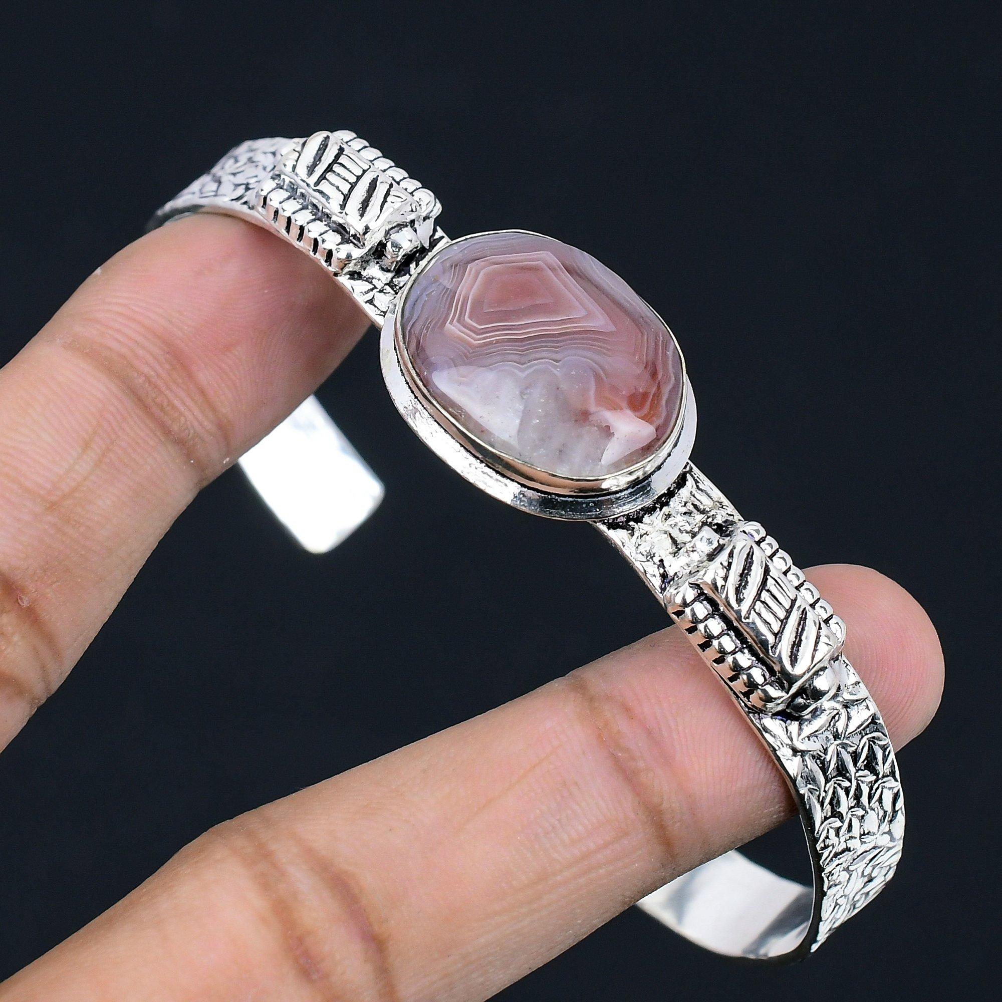 

Sterling Silver Oval Crazy Lace Agate Gemstone Sister Boho New Bangle Bracelet Adjustable