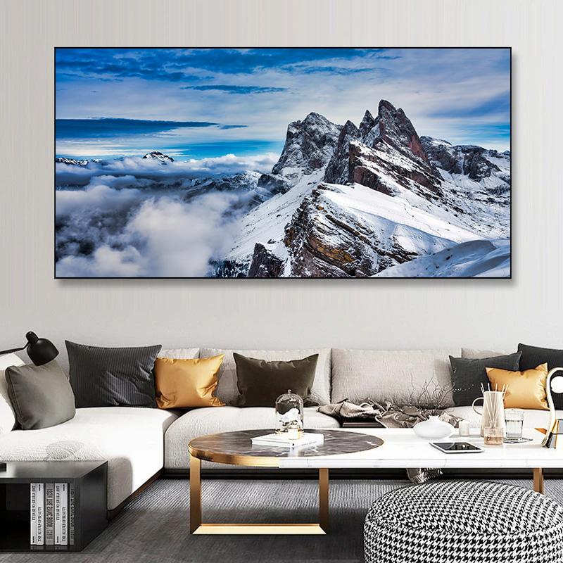 Wspaniały Canvas z Krajobrazem Malowanie Śnieżnej Góry Plakat Sztuka Ścienna do Dekoracji Salonu Sypialni Obraz
