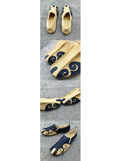 Męskie lniane buty Monk Dali, mokasyny z miękką podeszwą, wzór auspicious cloud, oddychające wsuwane, styl chiński.