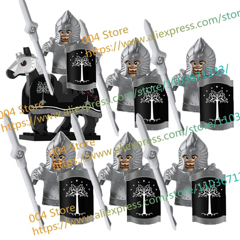 N501U-504U Medieval Castle Knight Building Blocks Figures Four Side UV Printing King Warhorse Weapons Accessories Toys Kid Gifts