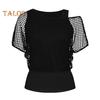 2Pcs/Set Vest Cover Up Set Solid Color Off Shoulder Fishnet Short Sleeve Cover Up O-Neck Sleeveless Vest Set