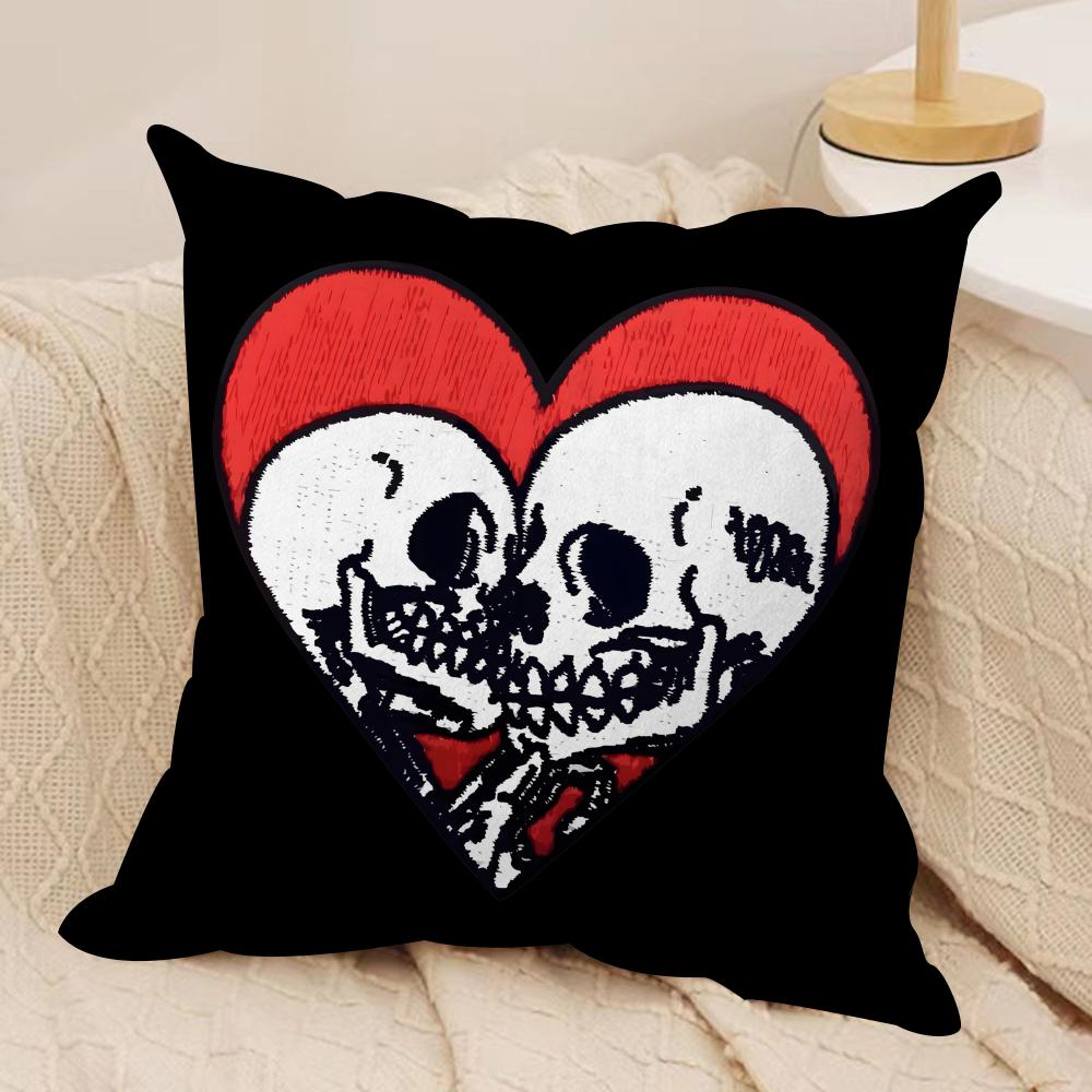 Cool Skull Heart Cushion Cover Silky Short Plush DoubleSided Printed Pillow Case for Sofa All Seasons Home Decor Gift