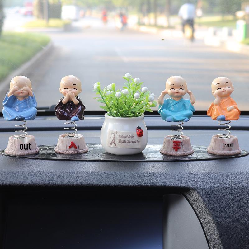 Shaking Head Monk Car Ornament Set - Cute Interior Decoration for Men and Women