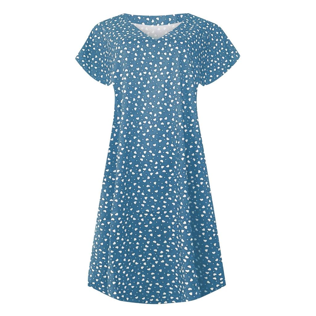 Women's Summer Casual Fashion Loose Printed Short Sleeve 2022 V-Neck Dress