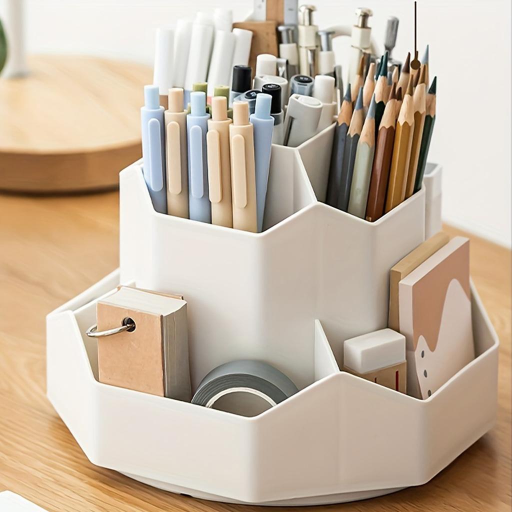 1pc Large Capacity Multi-Compartment Pen Holder and Makeup Brush Organizer for Desk and Home Office with Desktop Cosmetic Storage Box and Art Supply