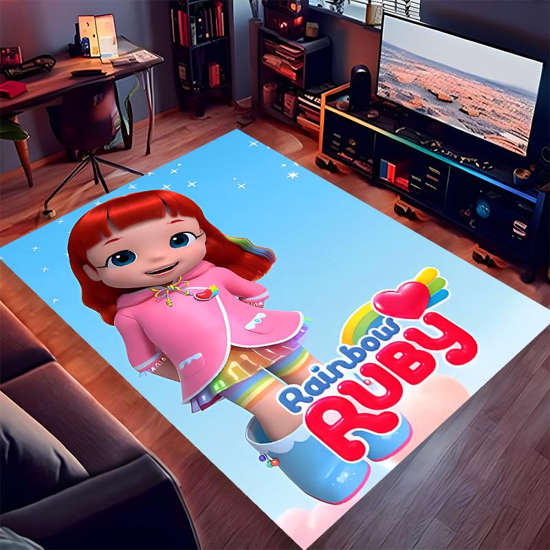 1pc Rainbow Ruby Print Area Rug - Soft,Washable Non-Slip Indoor Mat for Office Chairs,Living Room,Home Office Decorative Rug