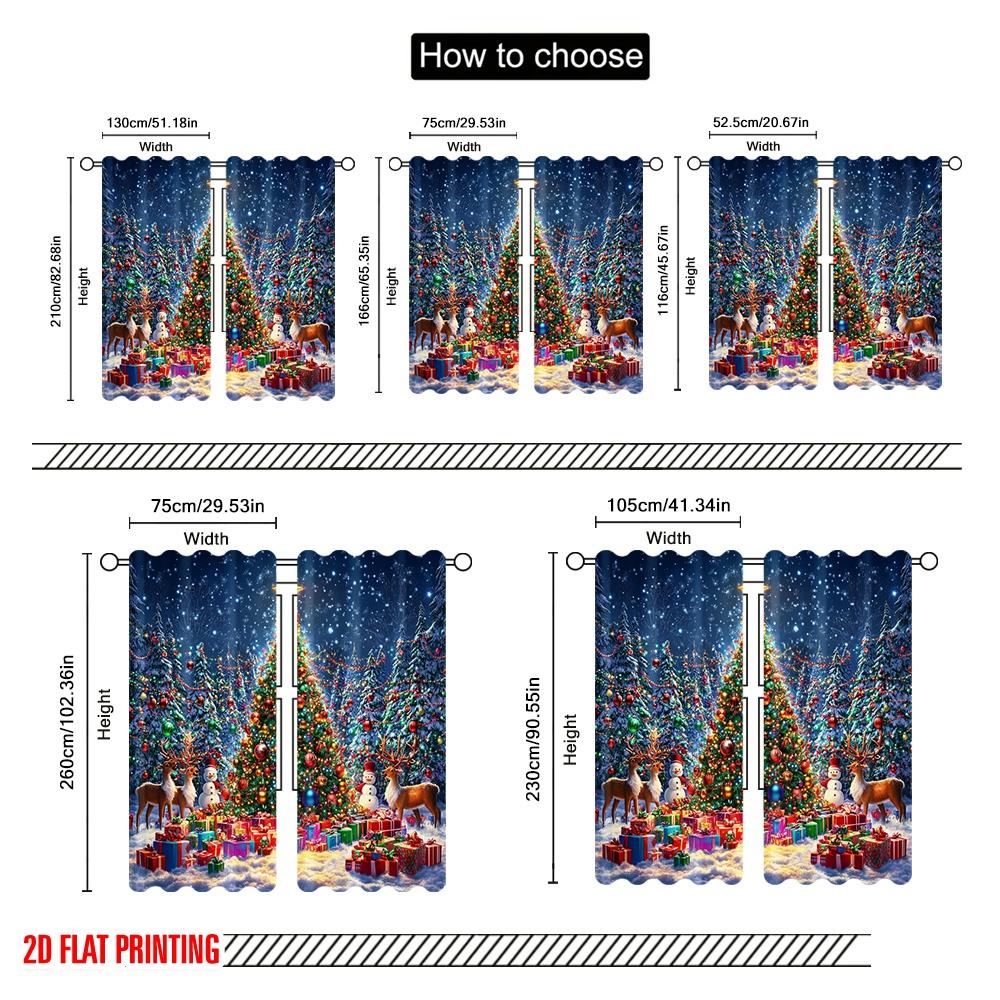 2pcs,2D Plane Printing Popular Curtain Panels Christmas Trees1 (2) Durable Polyester (without Rod) Decorations For Home Perfect