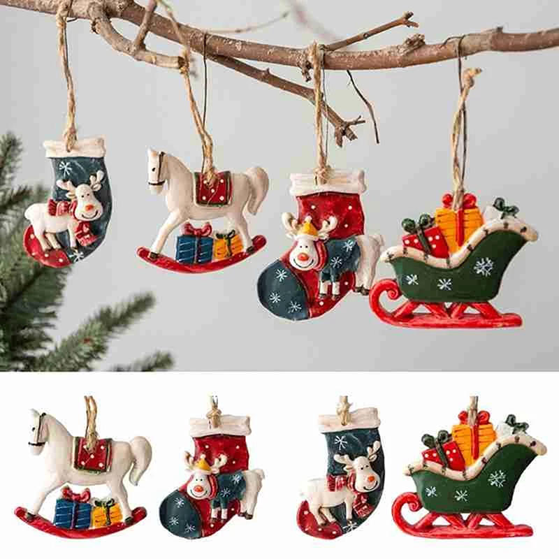 Creative Christmas Resin Horse Hanging Pendant Rustic Christmas Tree Decoration Ornaments Home Decor