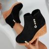 Naked Boots Fall Winter New Fashion Wedge Round Toe Zip Rhinestone Platform Non-Slip Cotton Boots