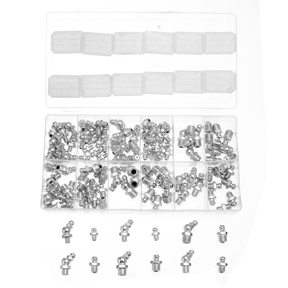 130Pcs Hydraulic Grease Nipples Galvanized Metal Grease Nipple Fitting Assortment Kits Fitting Metric Imperial BSP UNF
