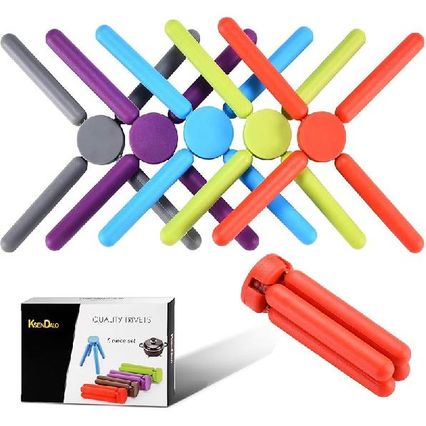 KSENDALO 5 Pack Thick Silicone Trivets for Hot Dishes Eco-Friendly Foldable Trivets for Hot Pots and Pans Folding Trivet Save Much Space for Kitchen