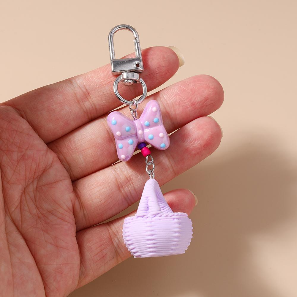 Pěkný 3D simulační košík Klíčenka Mašlička Kroužek na klíče pro ženy Dívky Přívěsky na kabelku DIY Klíčenka Šperky Dárky