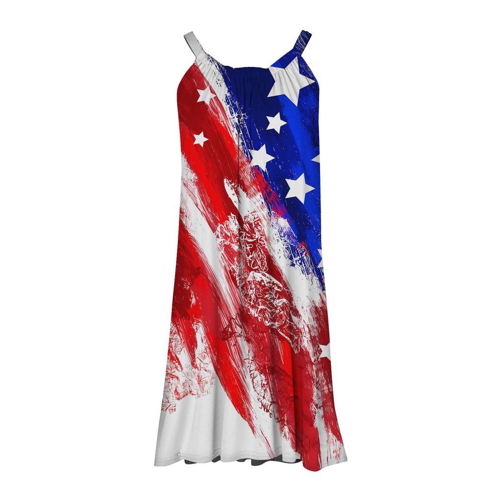 Women's Fashion Summer Beach Casual Print Sleeveless Cute Mini Sling Dress