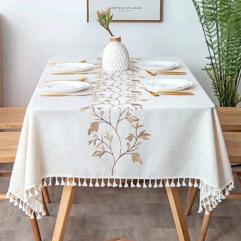 

2025 new imitation cotton and linen dustproof tablecloth waterproof and oil-proof dining table embroidery tablecloth 100x160cm 1pcs