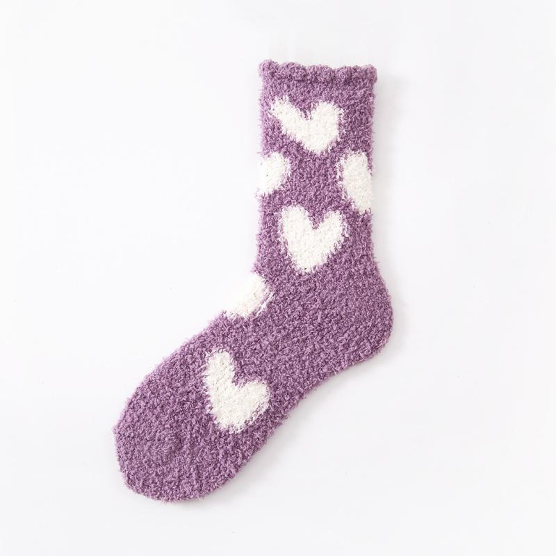 5/10 Pairs Casual Autumn Winter Thickened Socks for Women with Coral Fleece No Shedding Home Warmth Mid Calf Length Simple Heart Shaped Sleep Socks