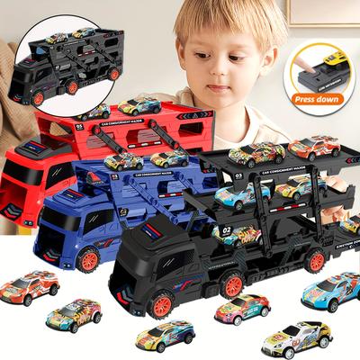 Caminhão de Brinquedo Grande de Três Camadas Não Tóxico Para Crianças de 3-6 Anos Transformável Dobrável Ejetando Contentor Caminhão de Transporte Presente de Aniversário Natal
