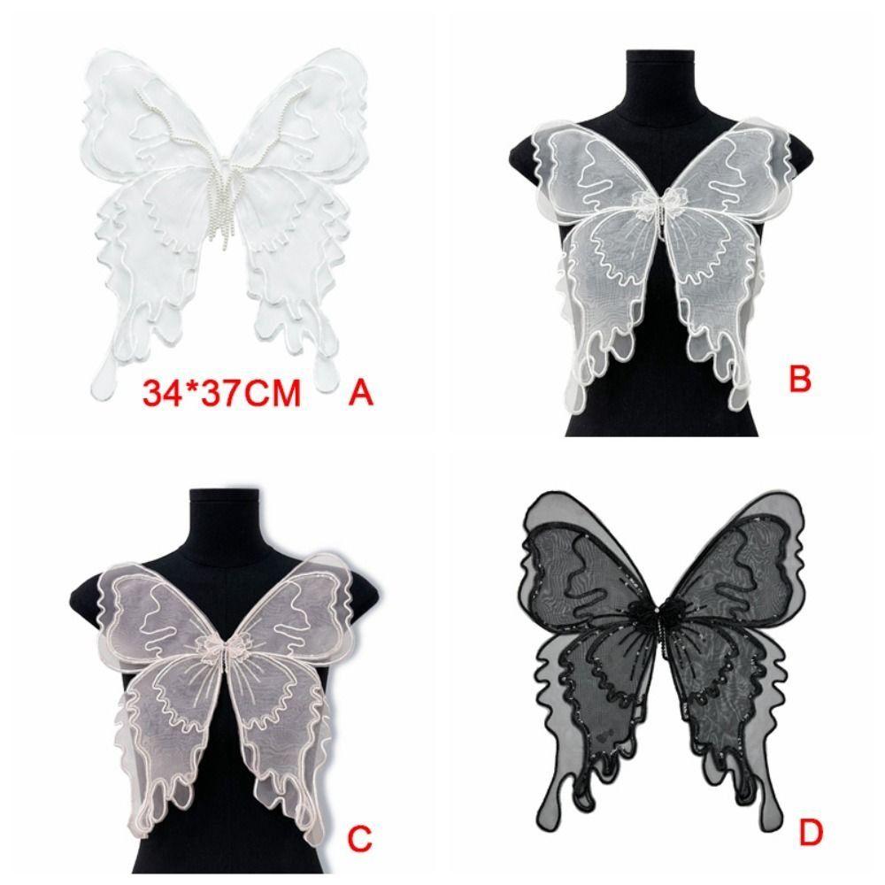 Lace Fabric Butterfly Organza Appliques Tulle Double Layer Butterfly Patch Clothing Stickers Embroidered Patch 3D Wings Patch