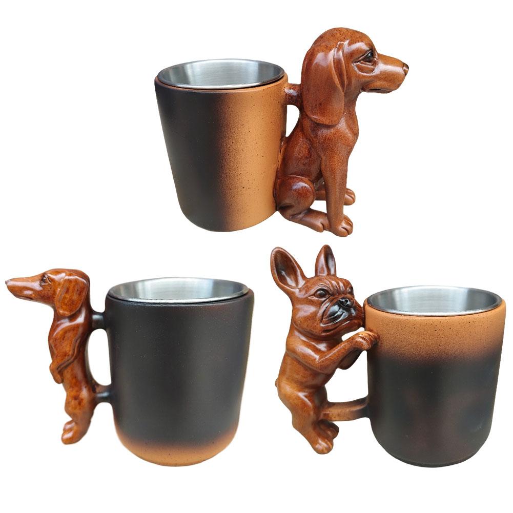 3D Dachrinnengriff Dackel Tasse Harz Handgemacht Wasserbecher Einzigartiger Frühstücksbecher für Hundebesitzer und Tierliebhaber