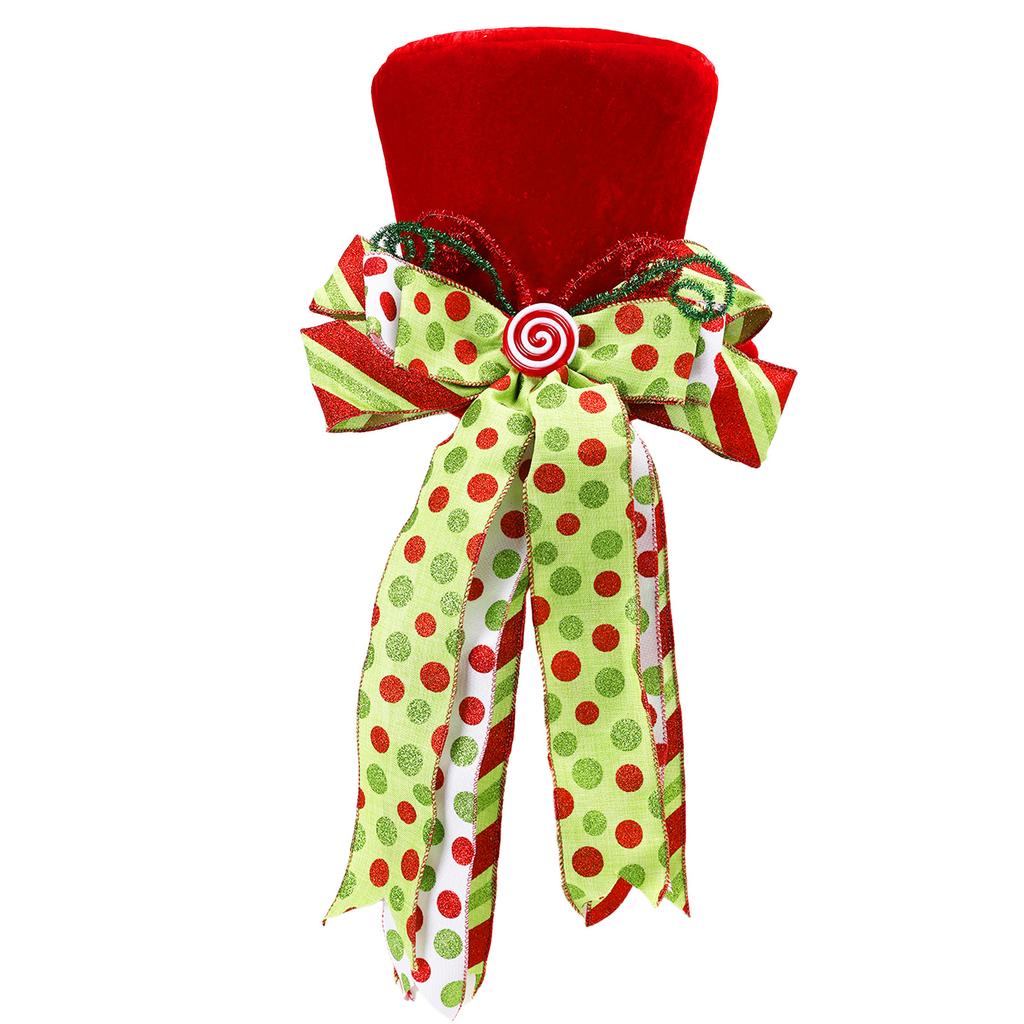 Christmas Tree Topper, 24 X 11 Inch Large Red Topper With Large Candy Bow, Christmas Tree Topper, Holiday Gift Decoration For Christmas Tree