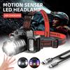 USB rechargeable LED headlight with motion sensor,5 lighting mode,adjustable and telescopic zoom,power display,for work,travel,hiking,fishing,repair
