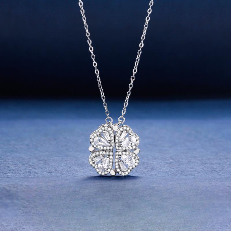 Heart Diamond Four-Leaf Clover Necklace Women'S Fashion Light Luxury High-End Design Sense A Two-Wear Jewelry Premium