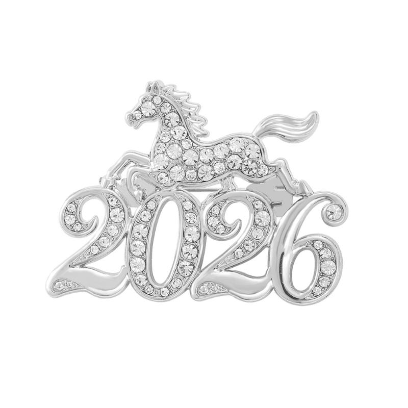 Креативная брошь-лошадь со стразами 2026 Год Лошади Булавки Подарки на Год Лошади Ювелирные Аксессуары Подарок серебряный