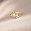 Korea Design Modeschmuck 14K Echtgold Plating Doppelkreuz Zirkon Ring Eleganter Damen Öffnung Einstellbar Ring