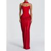 New Solid Color Waist Sexy Tube Top Hip Long Dress Dress Satin Lace-up Streamer Dress