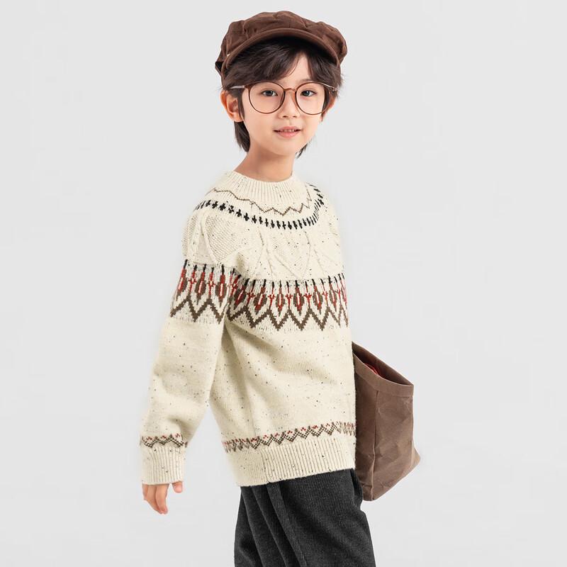 Duoduojia Boys  Retro Jacquard Round Neck Winter Sweater 120