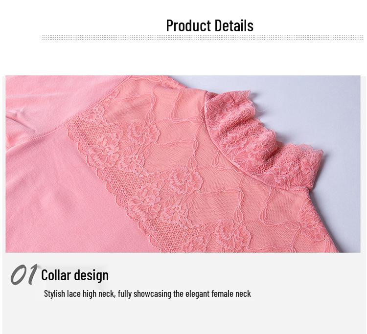 Lace High-Neck Fleece-Lined Women's Warm Underwear Set - Autumn Style (8825)