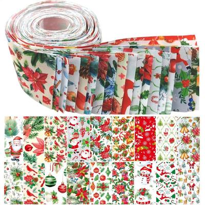 40pcs Christmas Fabric Squares Jelly Roll Strips for Quilting Sewing Crafts DIY Needlework Holiday Party Decor Crafting Supplies