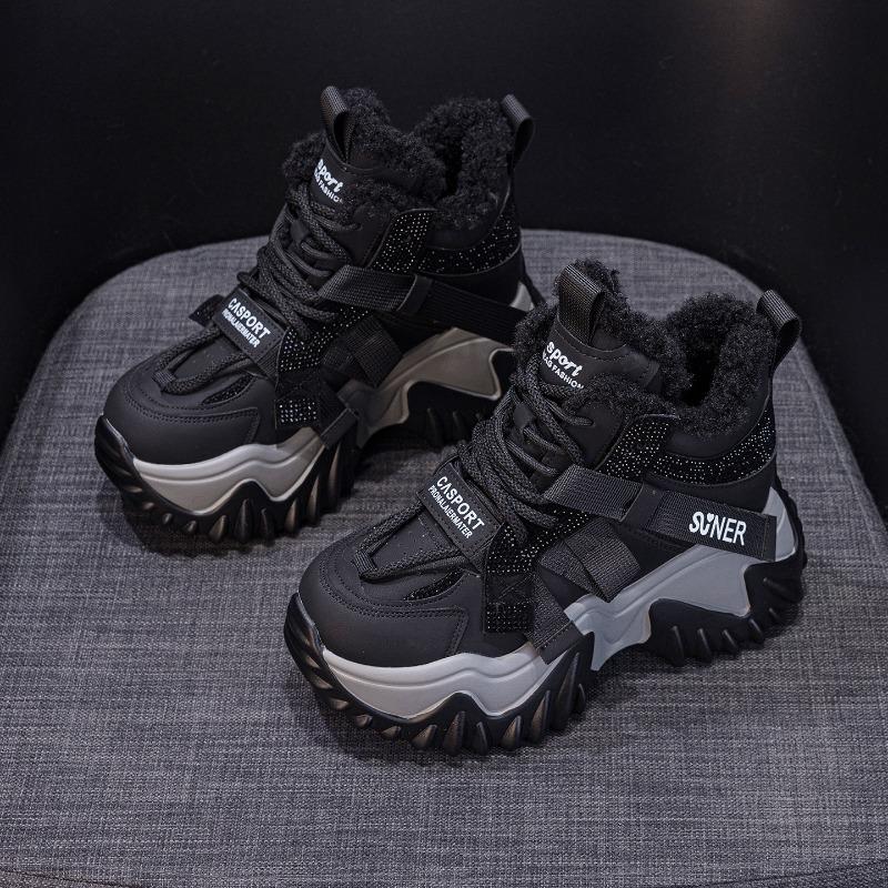 Thick-soled Dad Shoes Are Casual and Versatile, with Fleece Lining for Height-increasing Women's Shoes