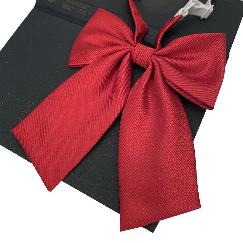 JK Red Bow Tie for Girls with Lapel Flower & Feather, Japanese School Uniform Style, Solid Color, Giant Bow Accessory