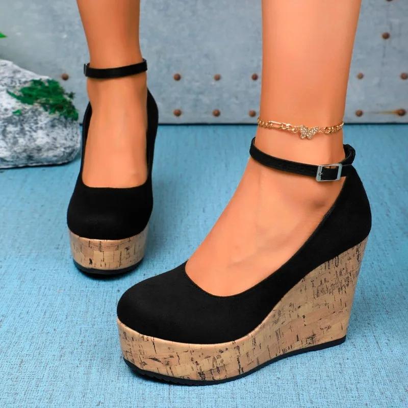 Fashion Women Hot Sale Plus Size Solid Platform Heels Women's Shoes 2024 New Buckle Strap Women's High Heels Fashion Shallow Dress Pumps