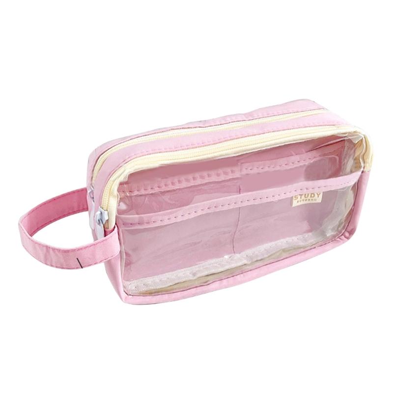 Multifunctionnal Pen Case Large Capacity Clear Pencil Case Two Large Compartment, Travel Stationeries Bag for Student