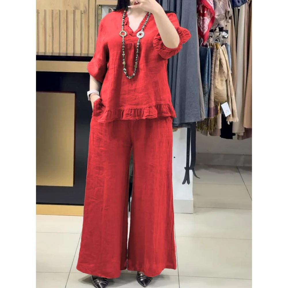 Fashionable Casual Loose Short-sleeved Plus-size Suit for Women