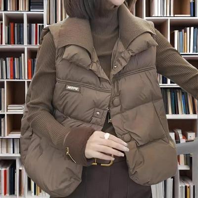 Femei Toamnă Rever Dungat Solid Buton Petec Casual Fără Mâneci Vestă Largă Îngroșat Cardigan Topuri