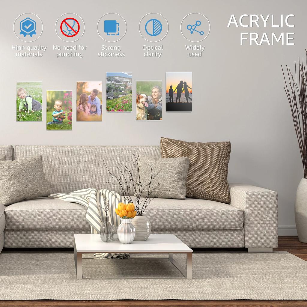 6Pcs Acrylic Picture Frames For Wall 10X15cm Clear Photo Frame Stand For Pictures Decor Self-Adhesive Poster Wall Frames