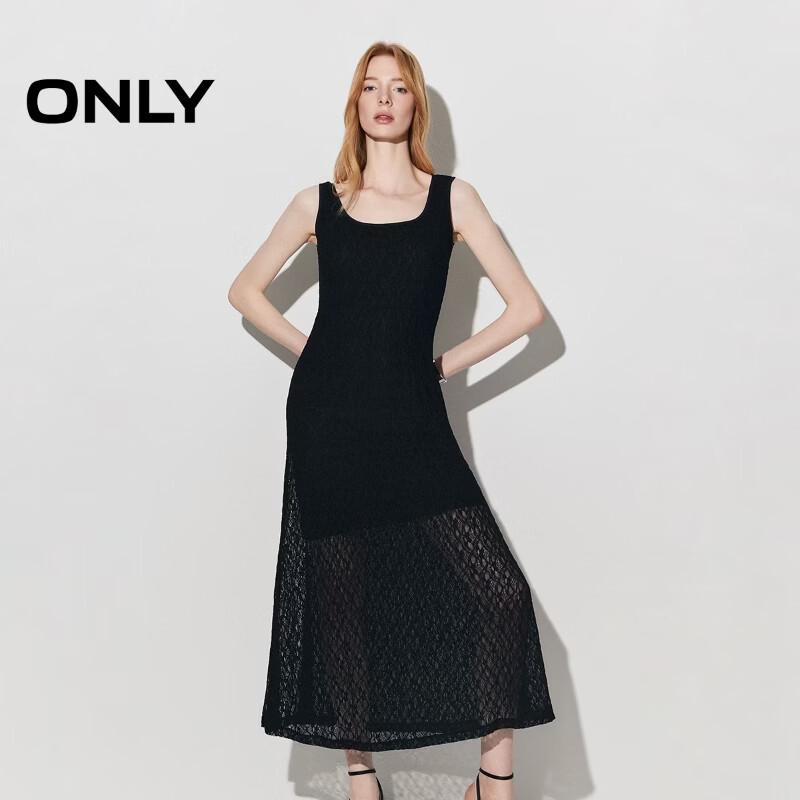 ONLY Women s U-Neck Sheer Lace Midi Dress L