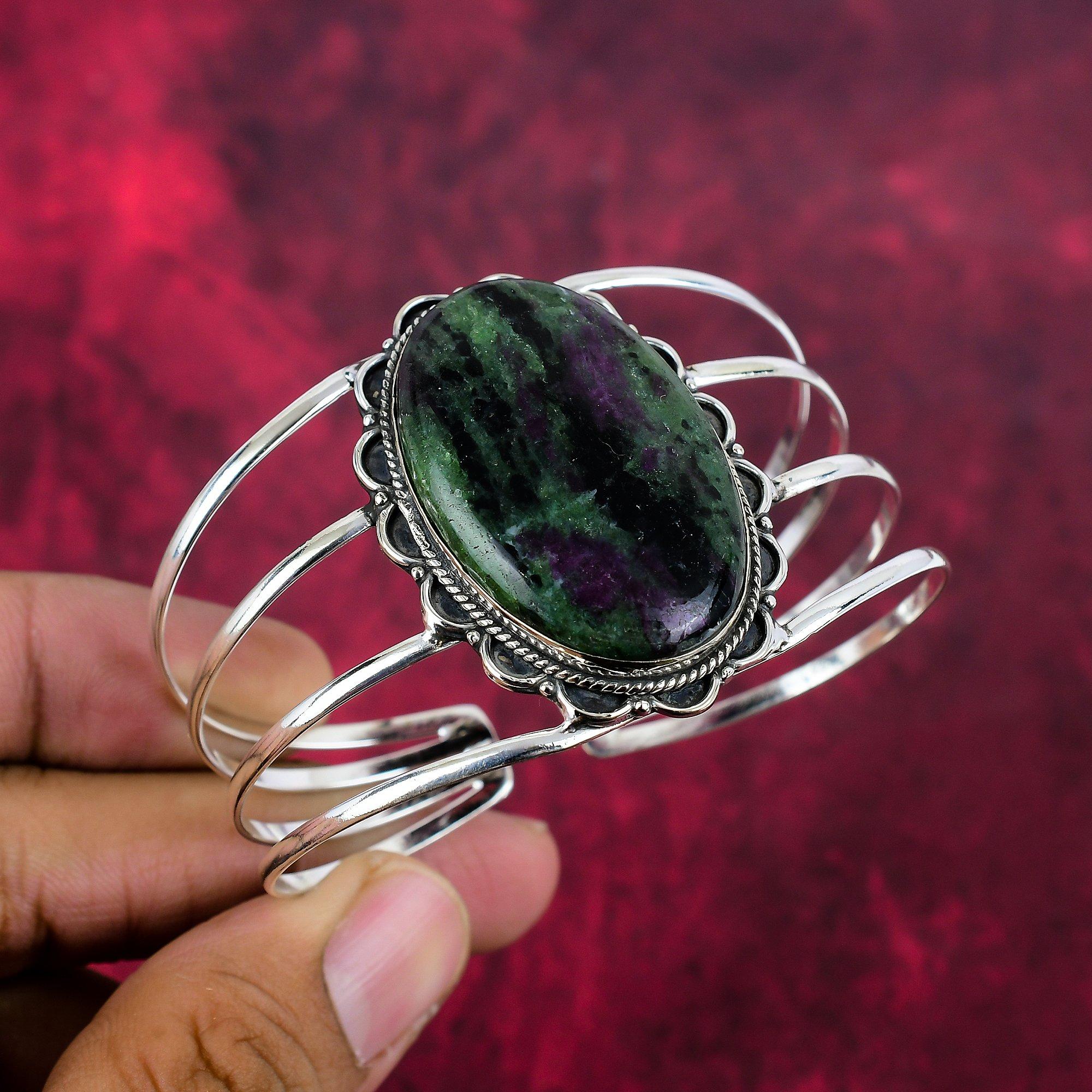 

Ювелирные изделия из драгоценных камней в виде браслета с рубином и цоизитом, браслет ручной работы из цельного серебра 925 пробы, ювелирные изделия-манжеты последнего дизайна Adjustable зелёный