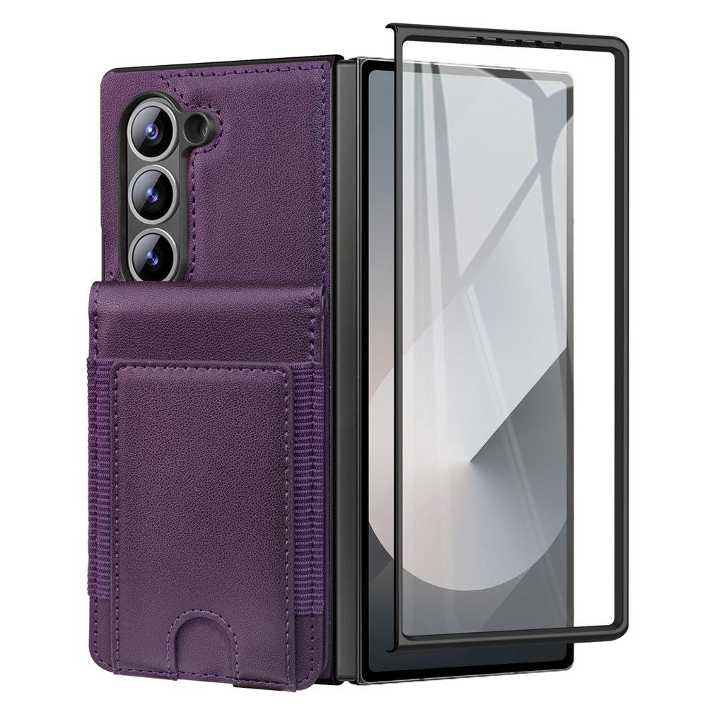 Kickstand Credit Cards Leather Phone Case For Samsung Galaxy Z Fold 7 Fold 6 5 4 3 Wallet Tempered Glass Film Back Cover
