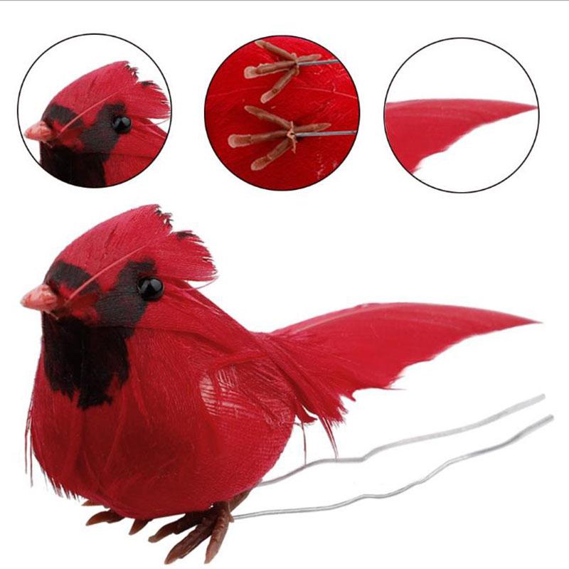 Buy Artificial Red Feather Bird Christmas Ornament Garden Decoration at