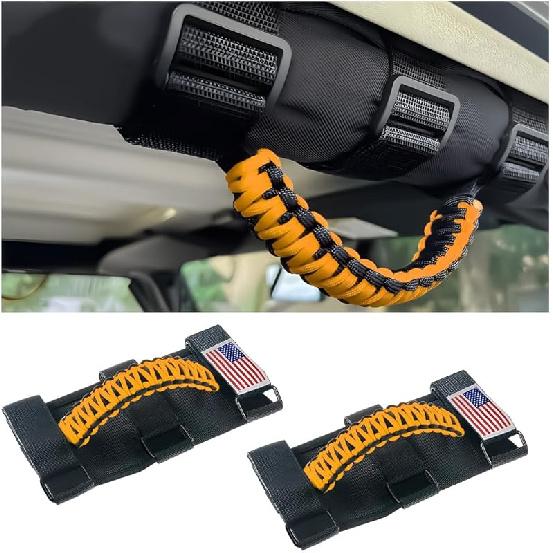 HZEL 2PCS Roll Bar Grab Handles, Oxford Cloth Upgrade Metal Buckle Paracord Grip Handles, Durable And Strong Car Accessories, Compatible With